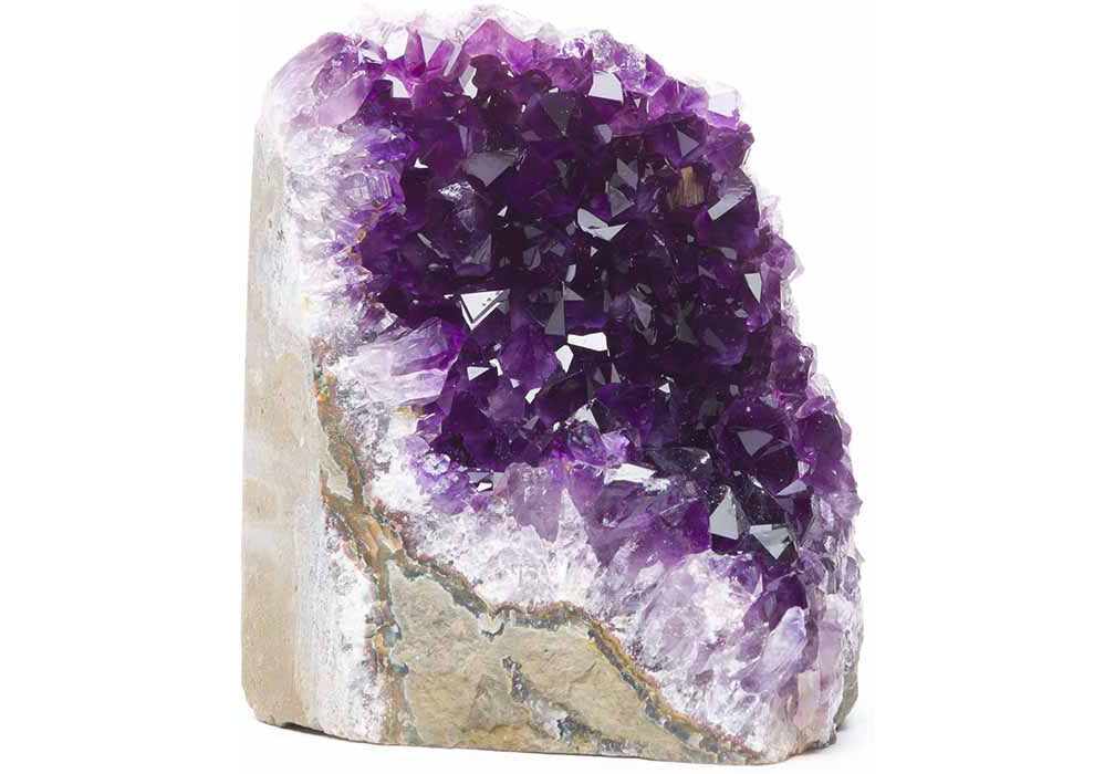 Handcrafted Amethyst Cut Base from Basalt (2 to 2.5 lbs) - Deep Purple Crystals with Bonus Selenite Stick & Tumbled Rose Quartz - Unique Display Piece