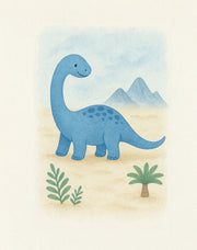 8x10 dinosaur nursery art print for boys with T-Rex and Stegosaurus in blue and green, U.S.-made