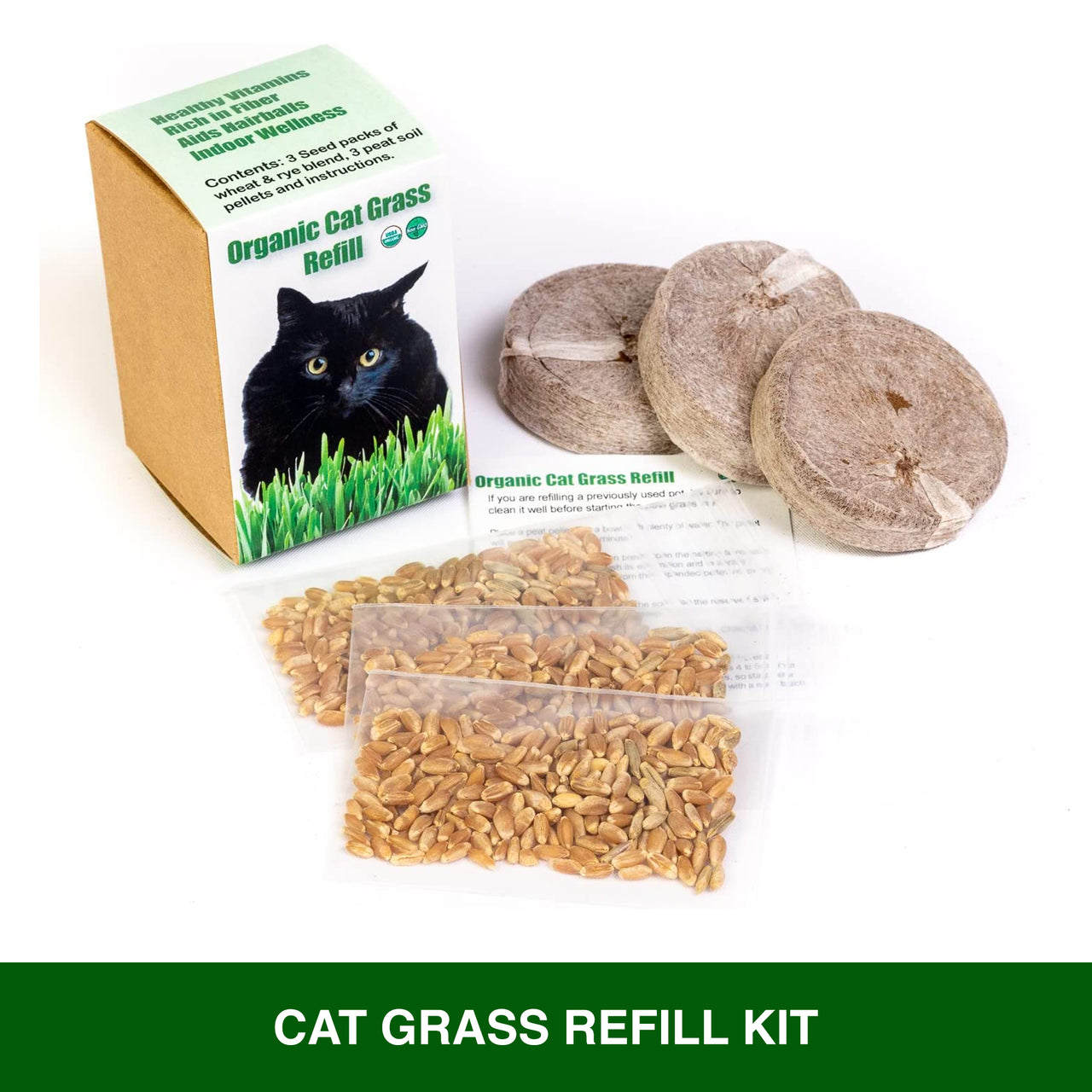 DesertUSA Cat Grass Refill Kit, Certified Organic (3 Seed Packs)