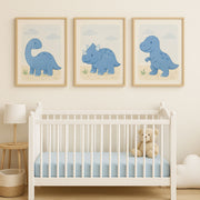 8x10 dinosaur nursery art print for boys with T-Rex and Stegosaurus in blue and green, U.S.-made