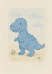 8x10 dinosaur nursery art print for boys with T-Rex and Stegosaurus in blue and green, U.S.-made