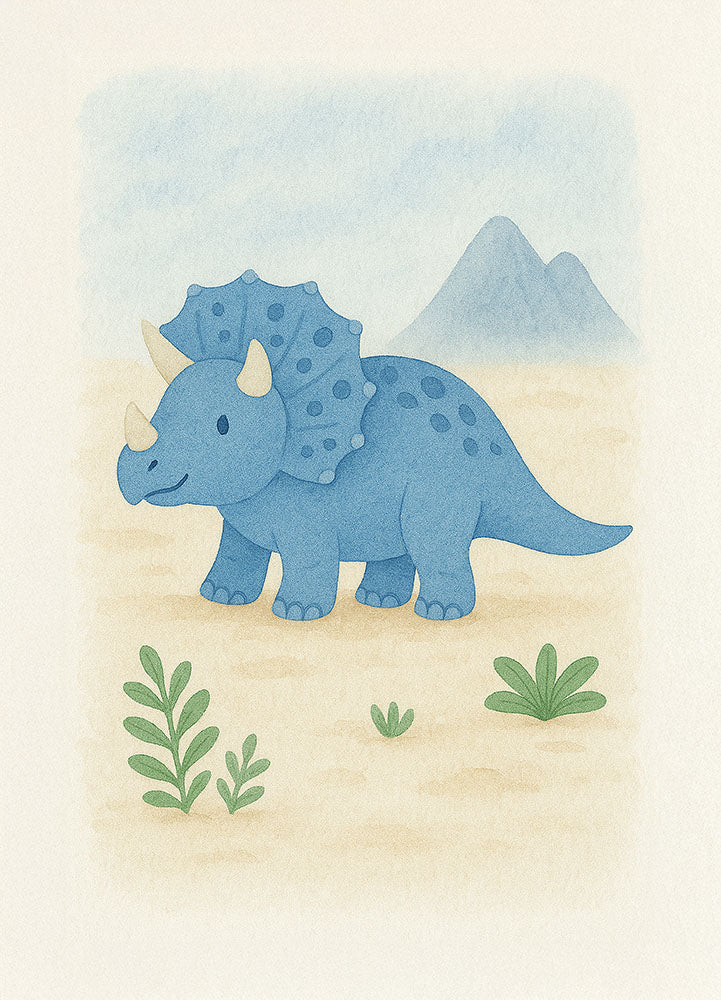 8x10 dinosaur nursery art print for boys with T-Rex and Stegosaurus in blue and green, U.S.-made