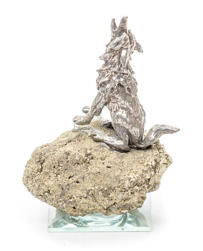 Pewter Howling Wolf Figurine on Pyrite Base