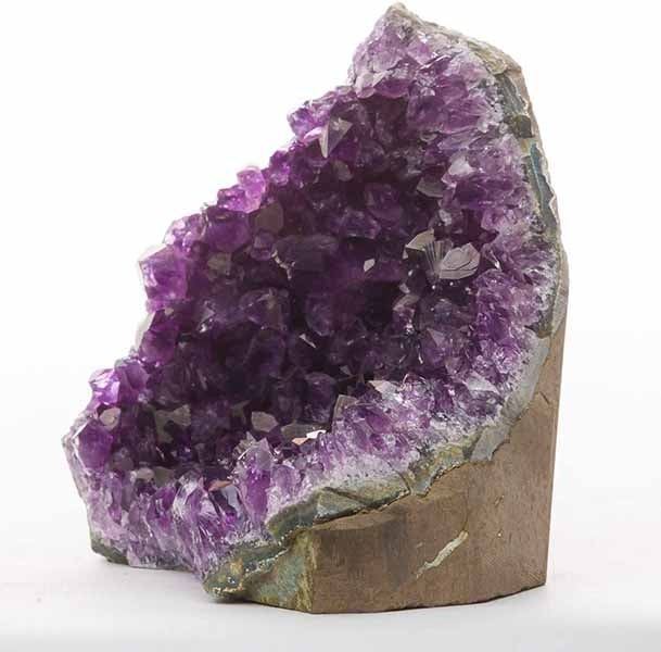 Handcrafted Amethyst Cut Base from Basalt – 1 to 1.5 lbs with Selenite Stick and Tumbled Rose Quartz