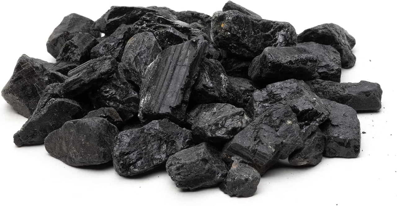 1 lb Bulk Black Tourmaline Large Rough Pieces - Natural, Versatile, and Includes Free Bonus Selenite Stick