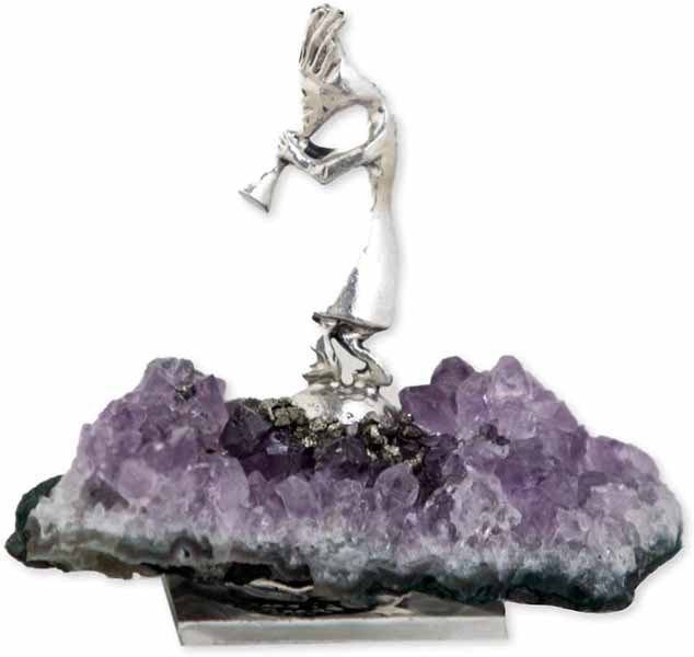 Pewter Kokopelli Figurine on Amethyst Base