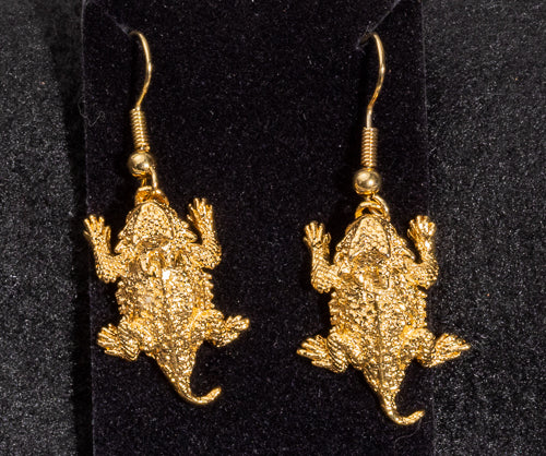Gold-Plated Horned Lizard Earrings on Hook