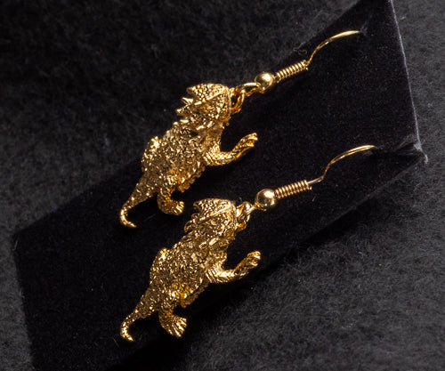 Gold-Plated Horned Lizard Earrings on Hook