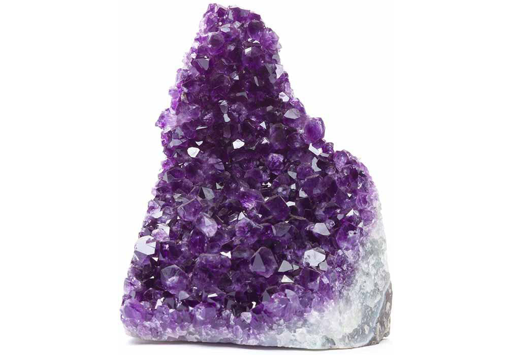 Handcrafted Amethyst Cut Base from Basalt (2.5 to 3 lbs) - Deep Purple Crystals with Bonus Selenite Stick & Tumbled Rose Quartz - Unique Display Piece