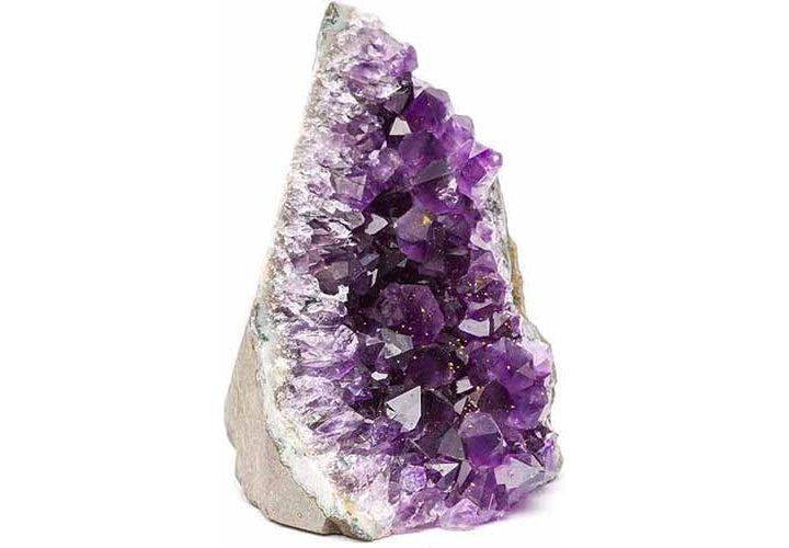 Handcrafted Amethyst Cut Base from Basalt (1/2 to 1 lb) - Deep Purple Crystals with Bonus Selenite Stick & Tumbled Rose Quartz - Unique Display Piece