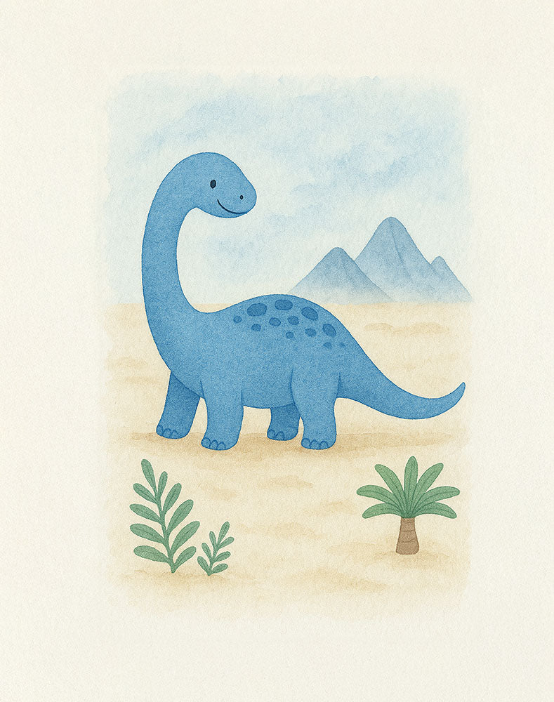 8x10 dinosaur nursery art print for boys with T-Rex and Stegosaurus in blue and green, U.S.-made