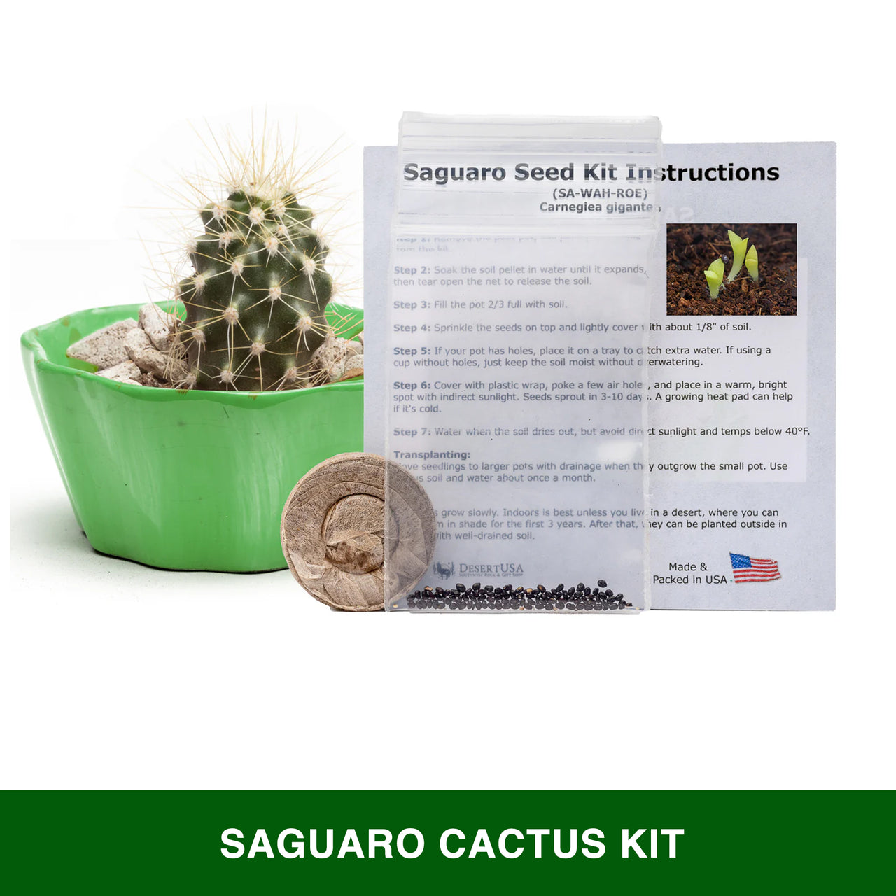 Grow Your Own Saguaro Cactus Kit (Carnegiea gigantea) – Cactus Seeds – Seed Starter Peat Pellets Pods - Southwestern Gift Idea - Seed Growing