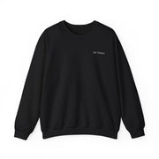 Black sweatshirt with a small logo on a white background