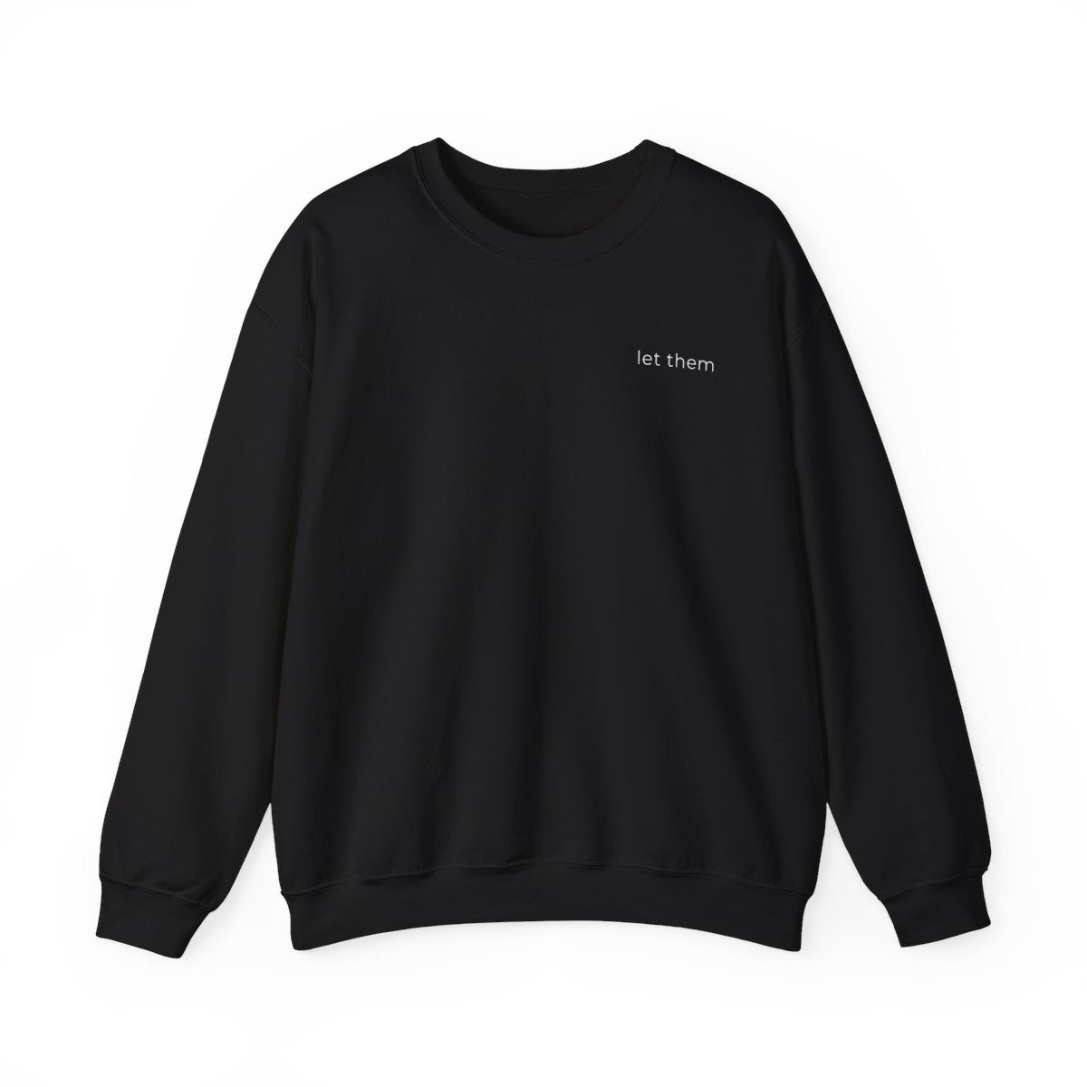 Black sweatshirt with a small logo on a white background