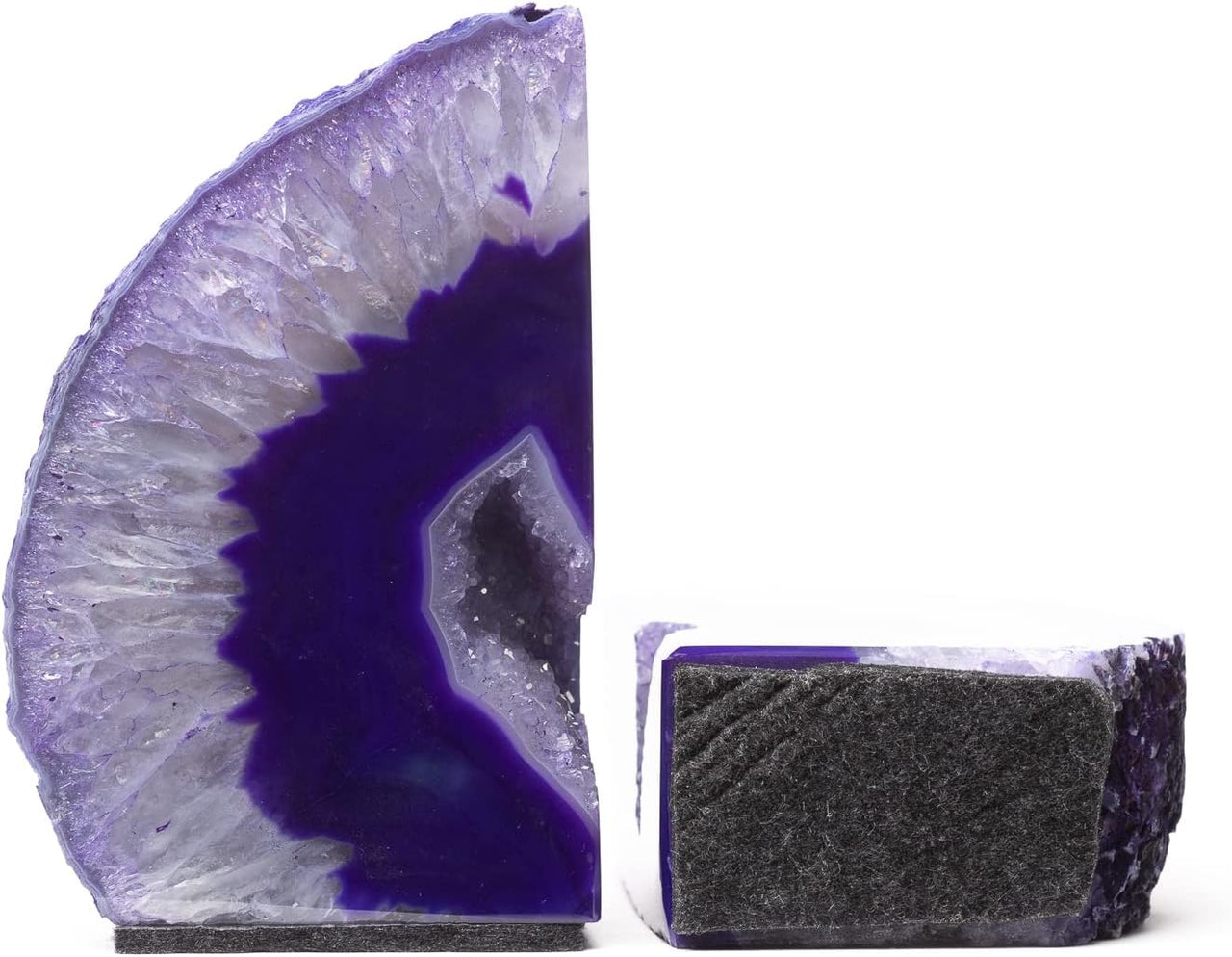 Agate Geode Bookend with Felt Bottom Plus Includes Bonus Minerals (Agate 5 to 6 lb, Purple)