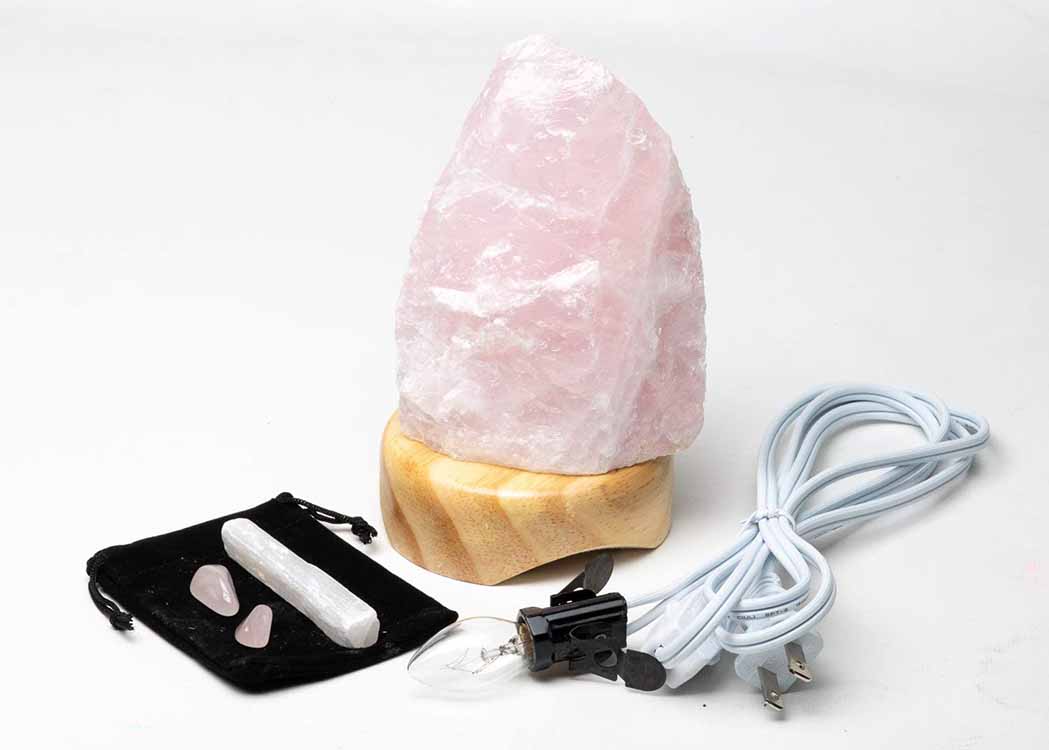 Rose Quartz Lamp on Wood Base