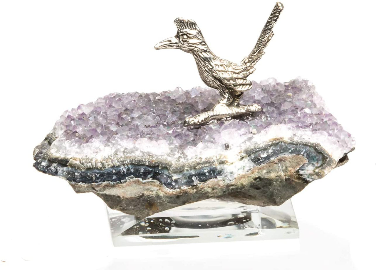 Pewter Roadrunner Figurine on Amethyst Base