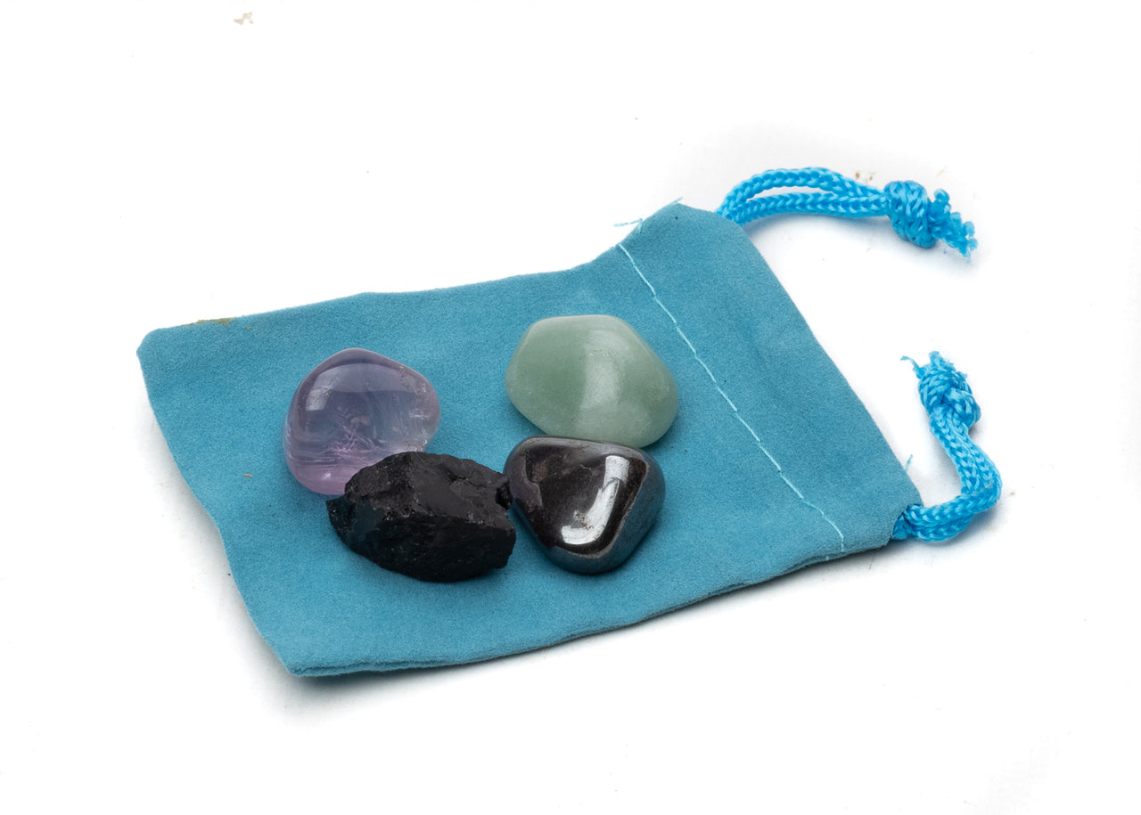 Four Piece Crystals Kit:  Black Tournamline, Hematite, Amethyst, Green Aventurine.