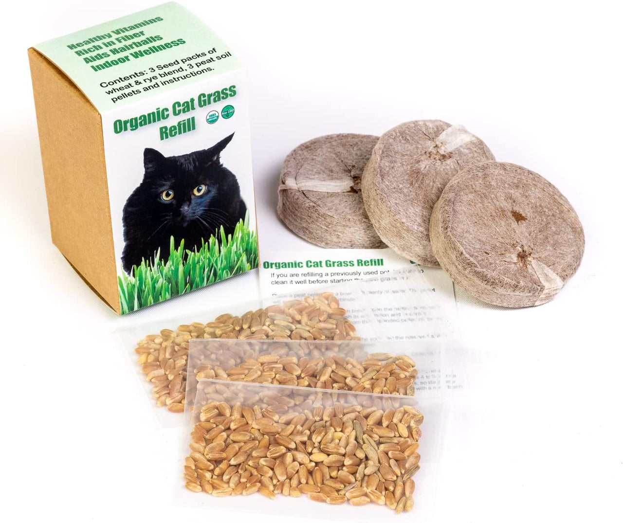 DesertUSA Cat Grass Refill Kit, Certified Organic (3 Seed Packs)