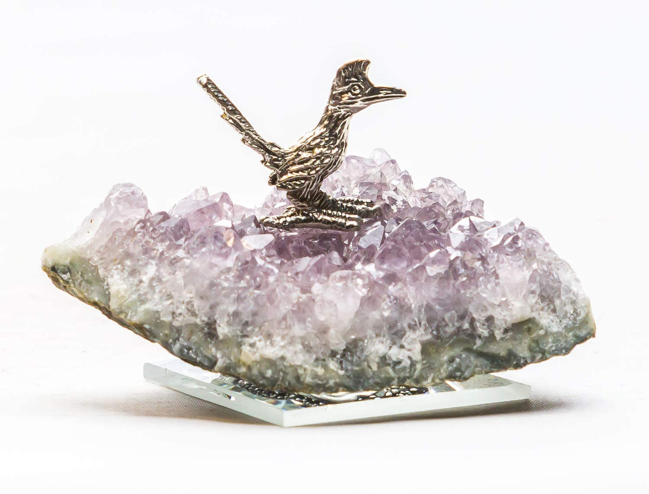 Pewter Roadrunner Figurine on Amethyst Base