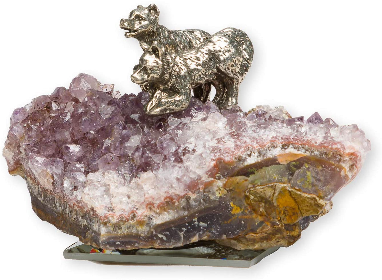 Pewter Wolf Cubs Figurine on Amethyst Base